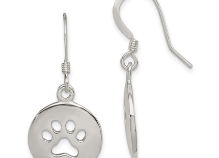 Sterling Silver Polished Paw Print Shepherd Hook Earrings