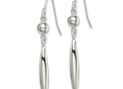 Sterling Silver Polished Bead & Elongated Oval Dangle Earrings