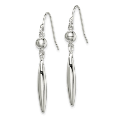 Sterling Silver Polished Bead & Elongated Oval Dangle Earrings, 45 x 5mm