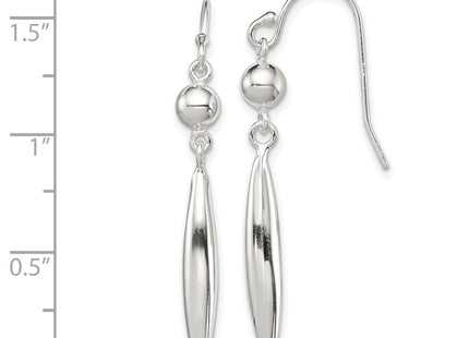 Sterling Silver Polished Bead & Elongated Oval Dangle Earrings