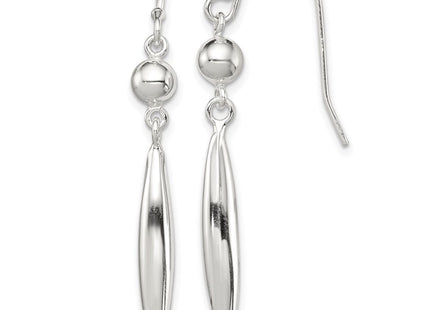 Sterling Silver Polished Bead & Elongated Oval Dangle Earrings