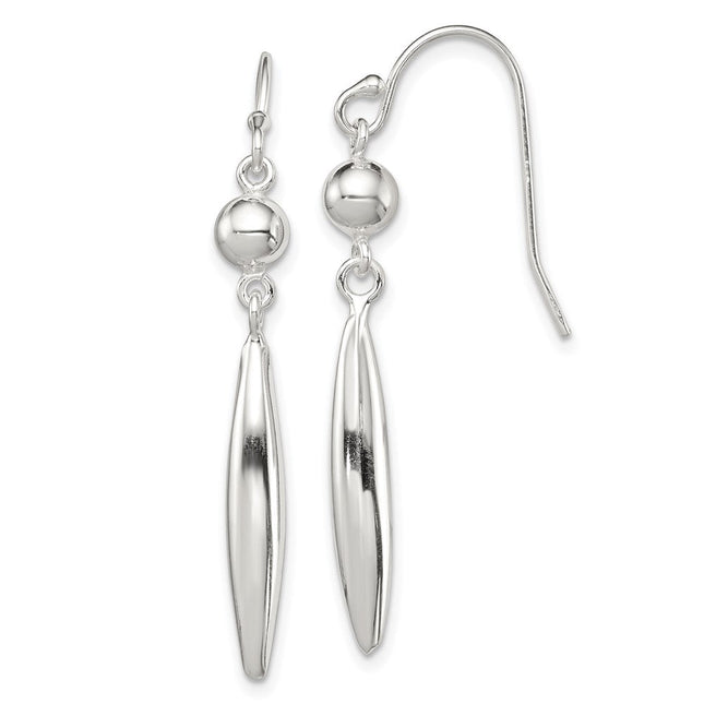 Sterling Silver Polished Bead & Elongated Oval Dangle Earrings, 45 x 5mm