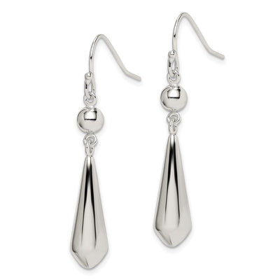 Sterling Silver Polished Beaded Teardrop Dangle Earrings, 41 x 7mm