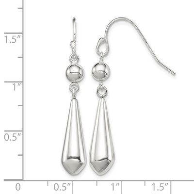 Sterling Silver Polished Beaded Teardrop Dangle Earrings, 41 x 7mm