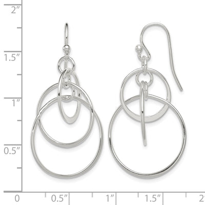Sterling Silver Polished Intertwined Circles Dangle Earrings, 24 x 43mm