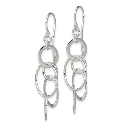 Sterling Silver Polished Intertwined Circles Dangle Earrings, 44 x 19mm