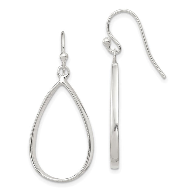 Sterling Silver Polished Teardrop Dangle Earrings, 40 x 19mm