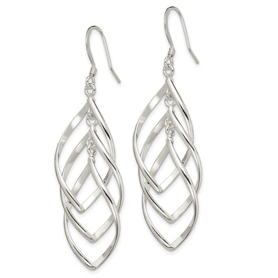 Sterling Silver Polished Twisted Dangle Earrings, 63 x 16mm