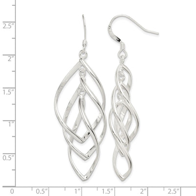 Sterling Silver Polished Twisted Dangle Earrings, 63 x 16mm