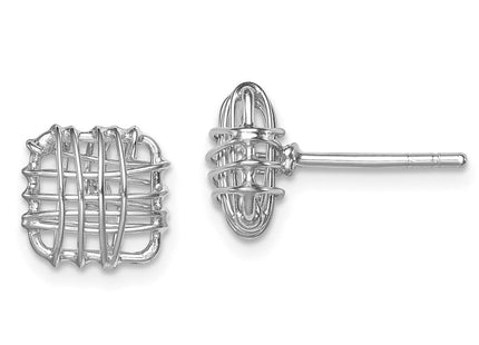Sterling Silver Rhodium-plated Polished Square Post Earrings (Style QE12133)