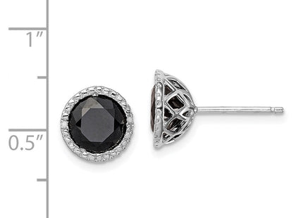 Sterling Silver Rhodium-plated Black Sapphire & Diamond Post Earrings (Style QE12152)