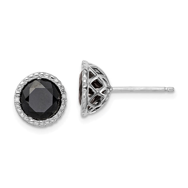 Sterling Silver Rhodium-plated Black Sapphire & Diamond Post Earrings, 10 x 10mm