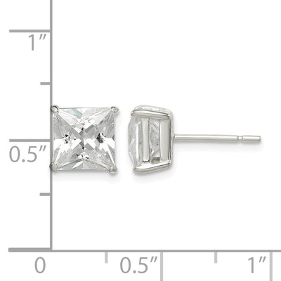 Sterling Silver Polished Princess CZ Stud Earrings, 8 x 8mm