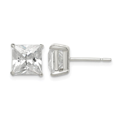 Sterling Silver Polished Princess CZ Stud Earrings, 8 x 8mm