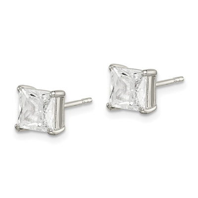 Sterling Silver Polished Princess CZ Stud Earrings, 7 x 7mm