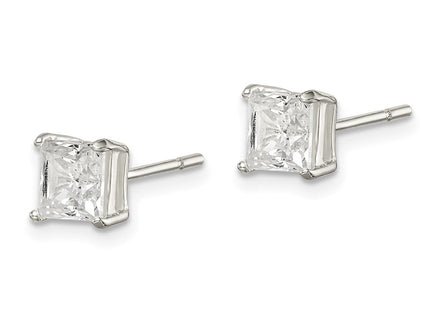 Sterling Silver Polished Princess CZ Stud Earrings
