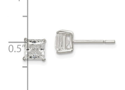 Sterling Silver Polished Princess CZ Stud Earrings