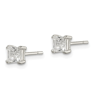 Sterling Silver Polished Princess CZ Stud Earrings, 5 x 5mm