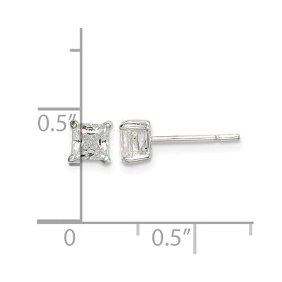 Sterling Silver Polished Princess CZ Stud Earrings, 5 x 5mm