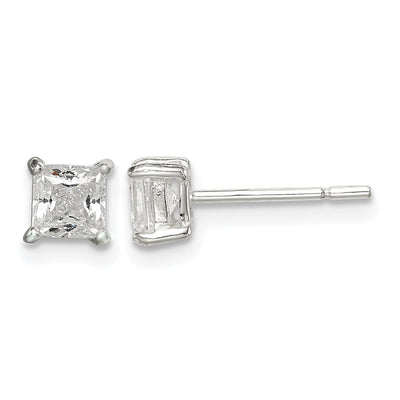 Sterling Silver Polished Princess CZ Stud Earrings, 5 x 5mm