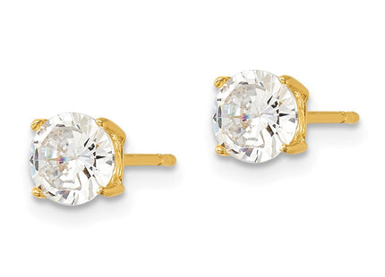 Sterling Silver Gold-tone Polished CZ Post Earrings (Style QE12180GP)
