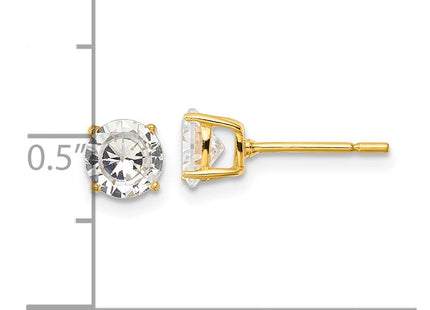 Sterling Silver Gold-tone Polished CZ Post Earrings (Style QE12180GP)