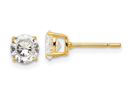 Sterling Silver Gold-tone Polished CZ Post Earrings (Style QE12180GP)