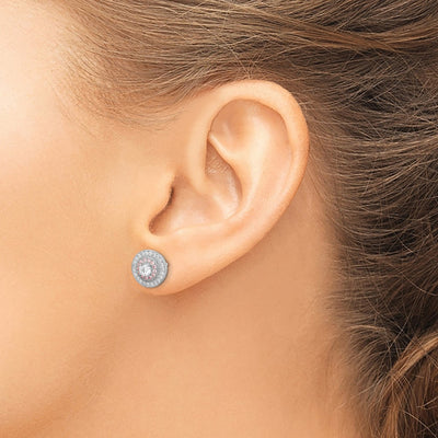 Sterling Silver Rhodium & Rose Gold-plated Pavé CZ Circle Post Earrings