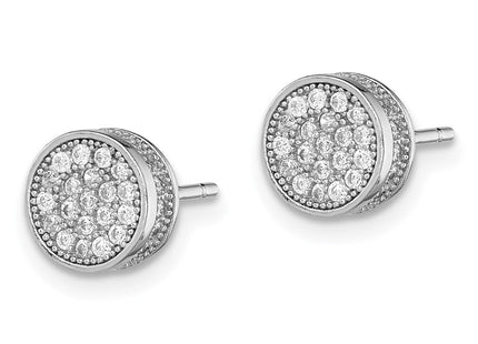Sterling Silver Rhodium-plated Polished Pav CZ Circle Post Earrings (Style QE12206)