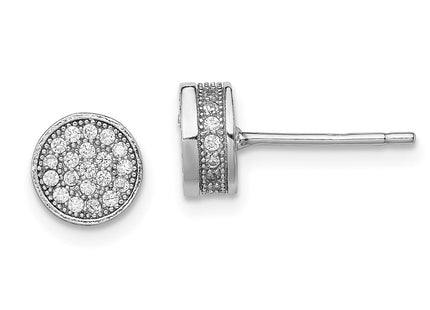 Sterling Silver Rhodium-plated Polished Pav CZ Circle Post Earrings (Style QE12206)