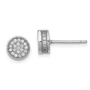Sterling Silver Rhodium-plated Polished Pav CZ Circle Post Earrings (Style QE12206)
