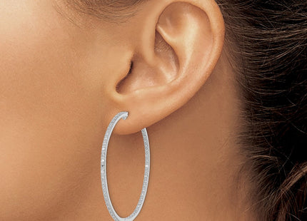 Sterling Silver Rhodium-plated Diamond In & Out Hoop Earrings (Style QE12251)