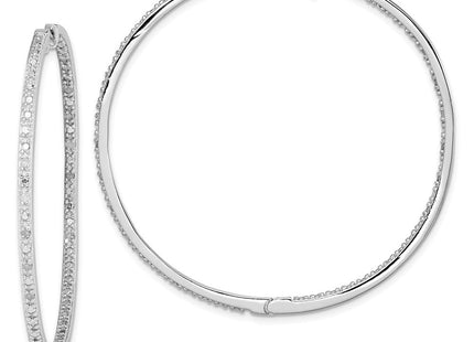 Sterling Silver Rhodium-plated Diamond In & Out Hoop Earrings (Style QE12251)