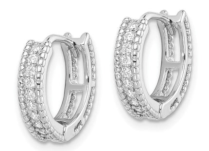 Sterling Silver Rhodium-plated Polished CZ Hinged Hoop Earrings (Style QE12268)