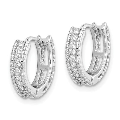 Sterling Silver Rhodium-plated Polished CZ Hinged Hoop Earrings, 15 x 15mm