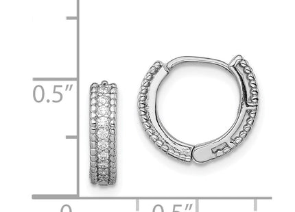 Sterling Silver Rhodium-plated Polished CZ Hinged Hoop Earrings (Style QE12268)