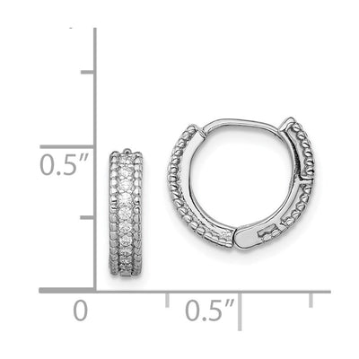 Sterling Silver Rhodium-plated Polished CZ Hinged Hoop Earrings, 15 x 15mm