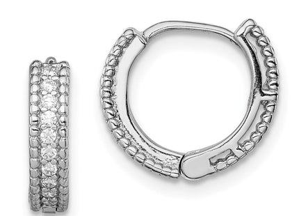 Sterling Silver Rhodium-plated Polished CZ Hinged Hoop Earrings (Style QE12268)