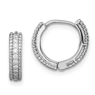 Sterling Silver Rhodium-plated Polished CZ Hinged Hoop Earrings (Style QE12268)