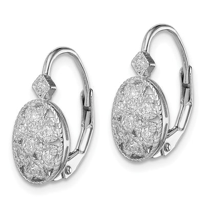 Sterling Silver Rhodium-plated Polished CZ Leverback Earrings, 17 x 13mm