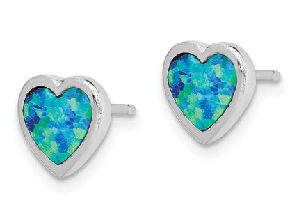 Sterling silver opal heart earrings, alternate view