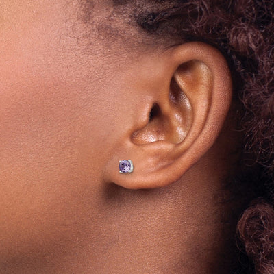 Sterling Silver Polished Round Purple CZ Stud Earrings