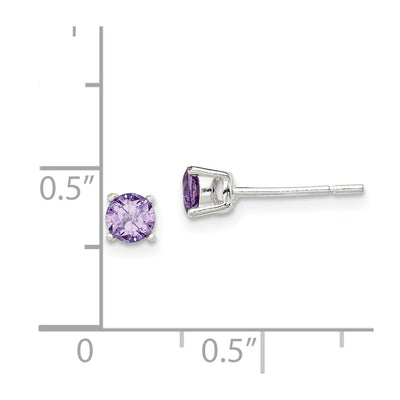 Sterling Silver Polished Round Purple CZ Stud Earrings