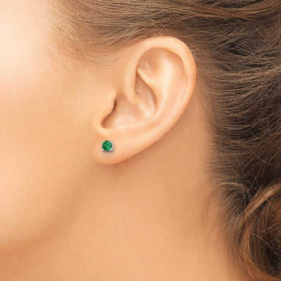 Sterling Silver Polished Round Green Glass Stud Earrings