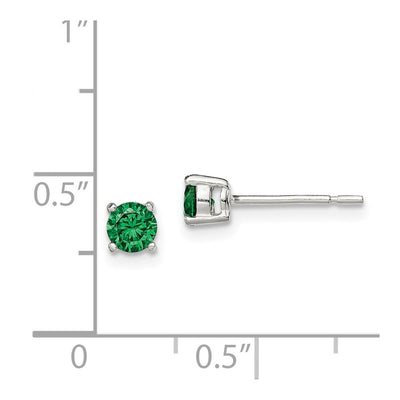 Sterling Silver Polished Round Green Glass Stud Earrings