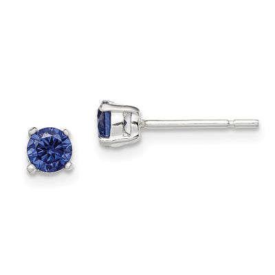 Sterling Silver Polished Round Dark Blue CZ Stud Earrings