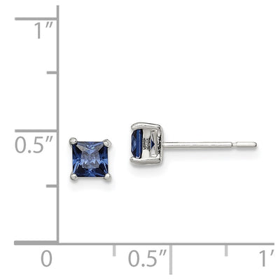 Sterling Silver Polished Square Dark Blue CZ Stud Earrings