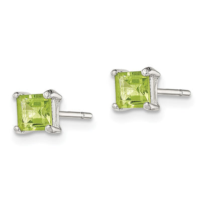 Sterling Silver Polished Square Light Green CZ Stud Earrings