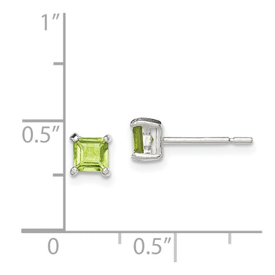 Sterling Silver Polished Square Light Green CZ Stud Earrings