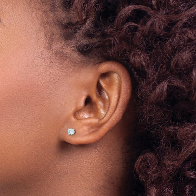 Sterling Silver Polished Round Light Blue CZ Stud Earrings